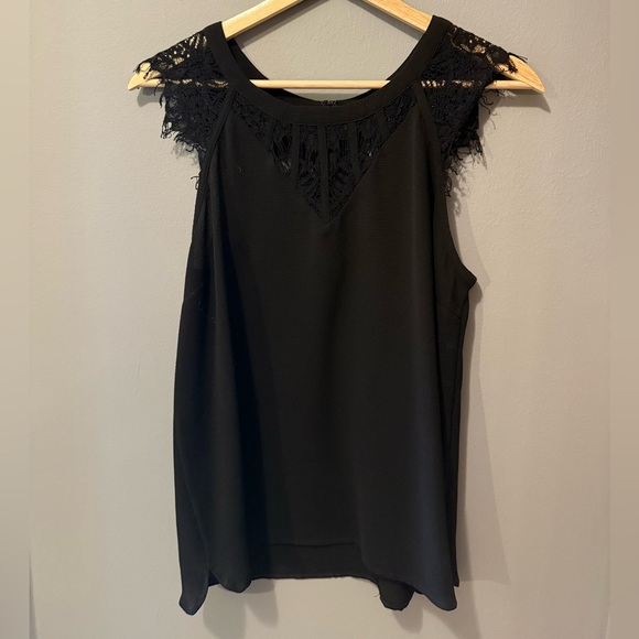 41 Hawthorn Tops - Jarred Lace Detail Cap Sleeve Black Blouse